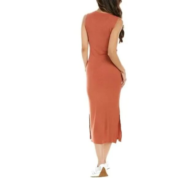 New WeWoreWhat Ribbed Knit Slip Bodycon Midi Dress In Clay NWT Size Medium - Picture 3 of 14